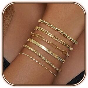 Trendy 14K Gold Plated Bracelet Stack for Women Chain Bracelet